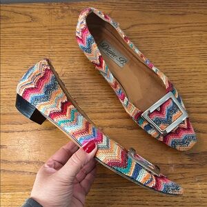 Diane B Multicolor Zigzag Chevron Flats with  Silver Buckle Size 38.5